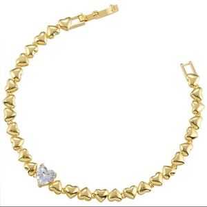 Gold Heart Clear CZ Tennis Bracelet